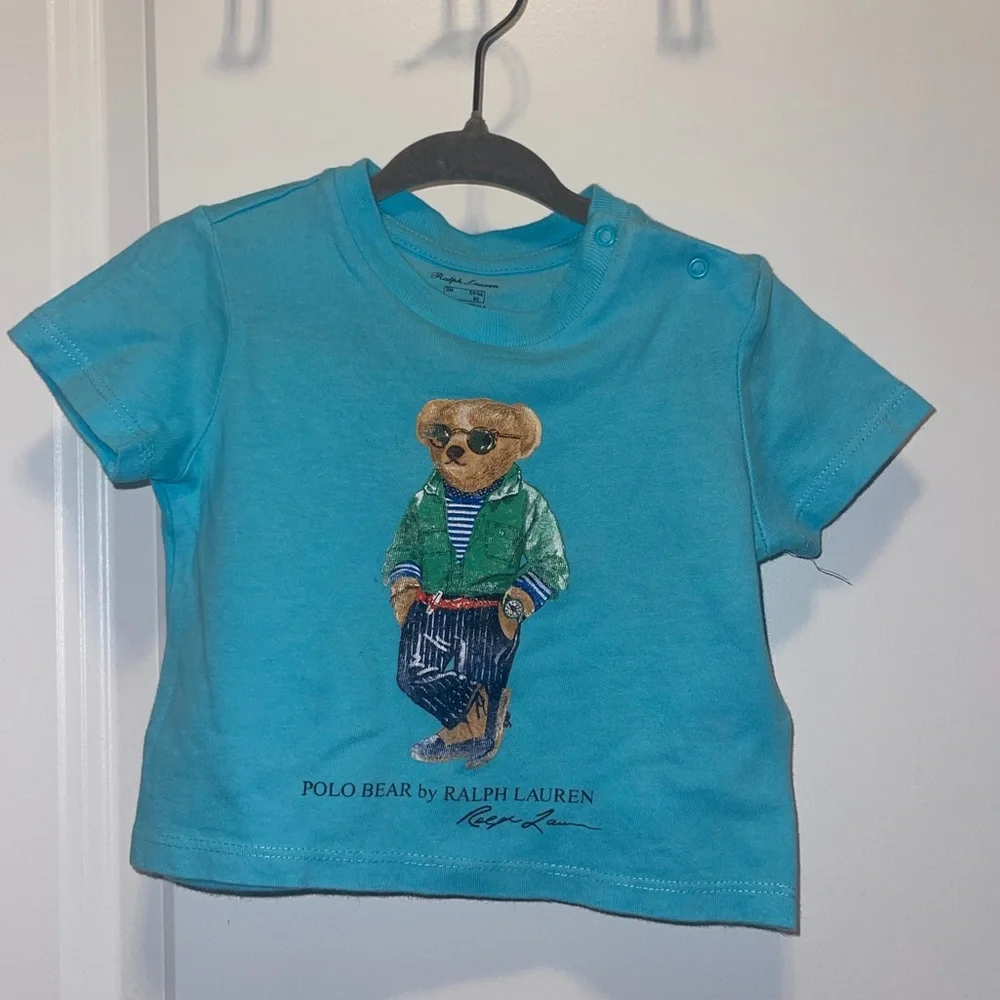 Ralph Lauren Blue Baby Boy Polo Bear Cotton Jersey Tee | 3 Months
